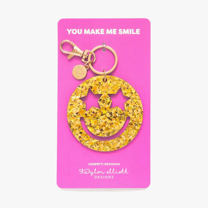 Gold Confetti Smiley Stars Keychain