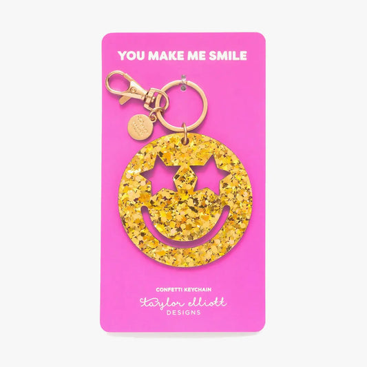 Gold Confetti Smiley Stars Keychain