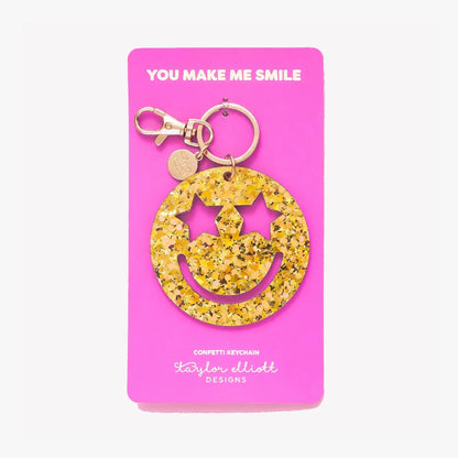 Gold Confetti Smiley Stars Keychain