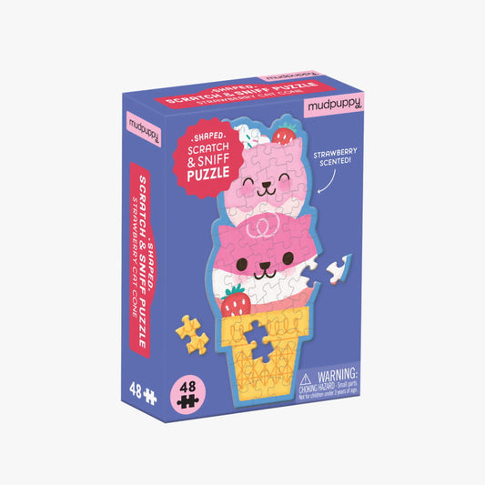 Strawberry Cat Cone Scratch and Sniff Mini Puzzle (48 Piece)